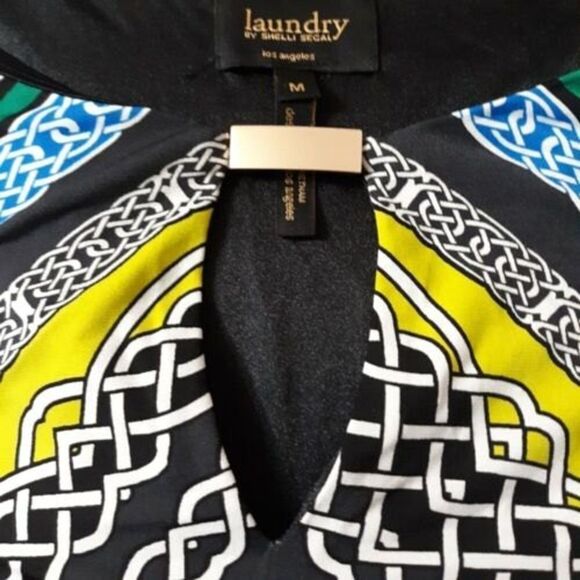 Laundry by Shelli Segal Sz Medium Jersey Shift Dress Blue Green Keyhole Neck - Picture 9 of 10